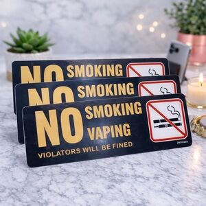 NO Smoking Vaping Sign - Black and Gold Desk/Counter Display